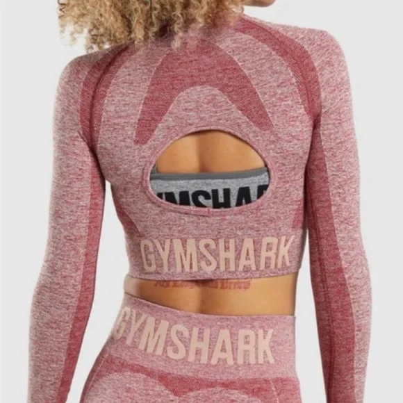 Gymshark Pink Flex Sports Cropped Long Sleeve Athletic Top Thumbholes - Picture 2 of 8